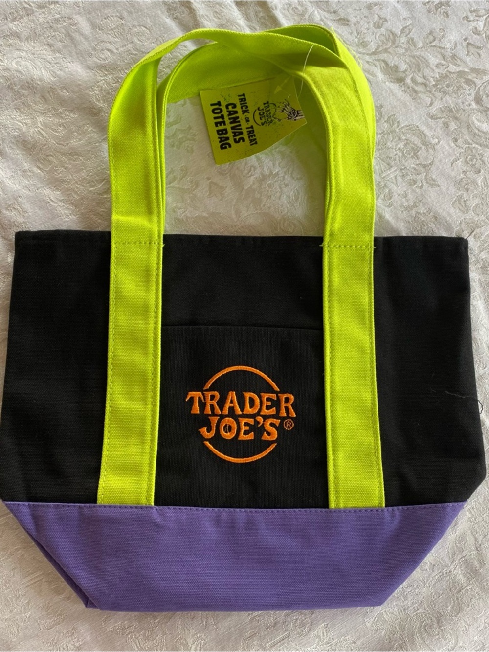 New Trader Joe's Black/Orange/Purple/Green Trick Or Treat Halloween Mini Tote